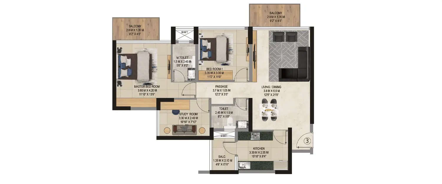 Floor plan for 2.5 BHK