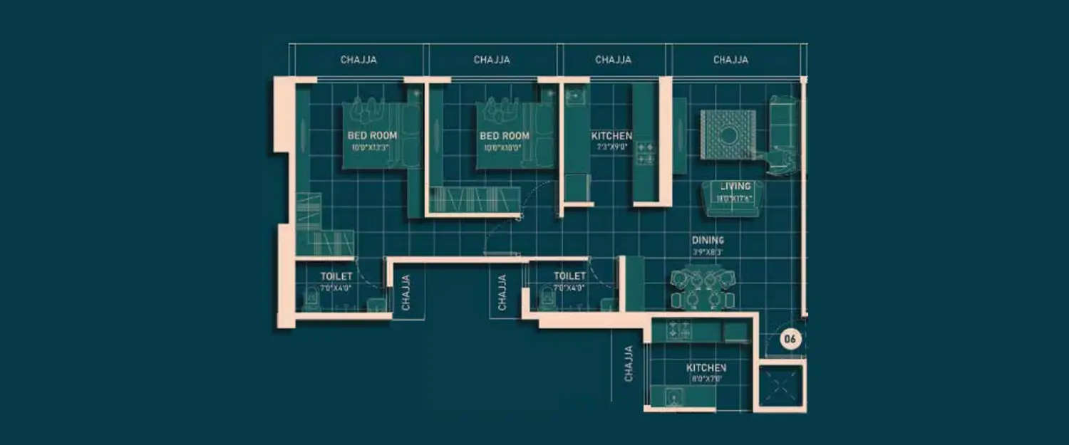 Floor plan for 2 BHK