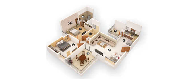 Excellaa Chesterfield Dhanori - Floor plan 2 BHK 620 Sq.ft