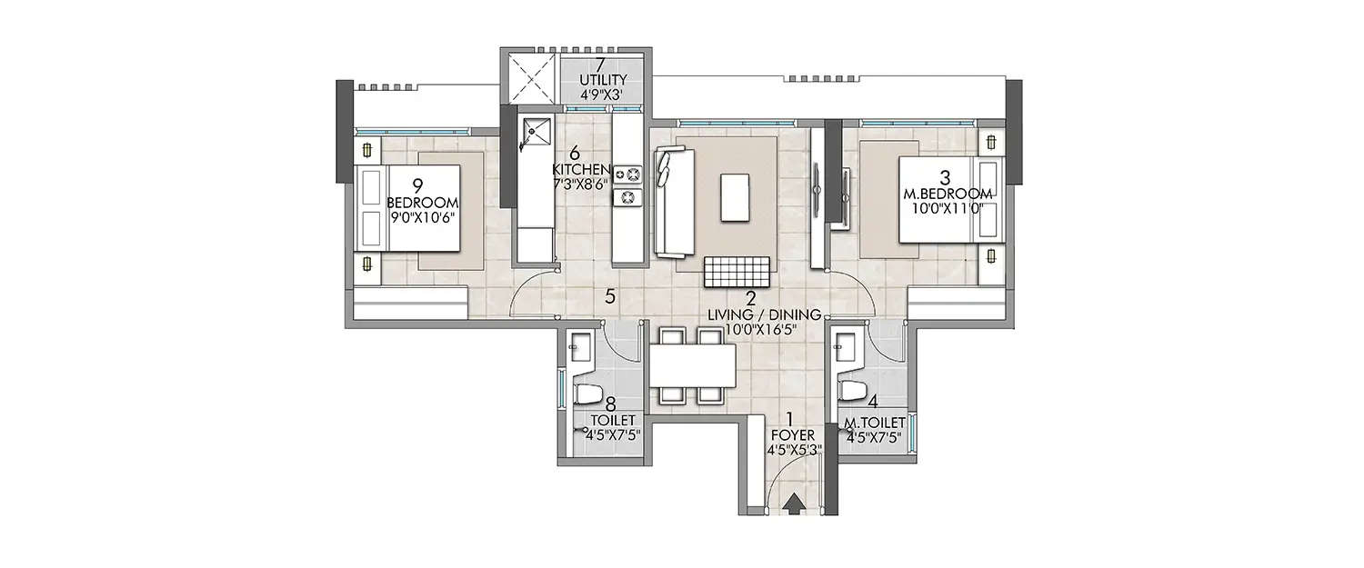Floor plan for 2 BHK