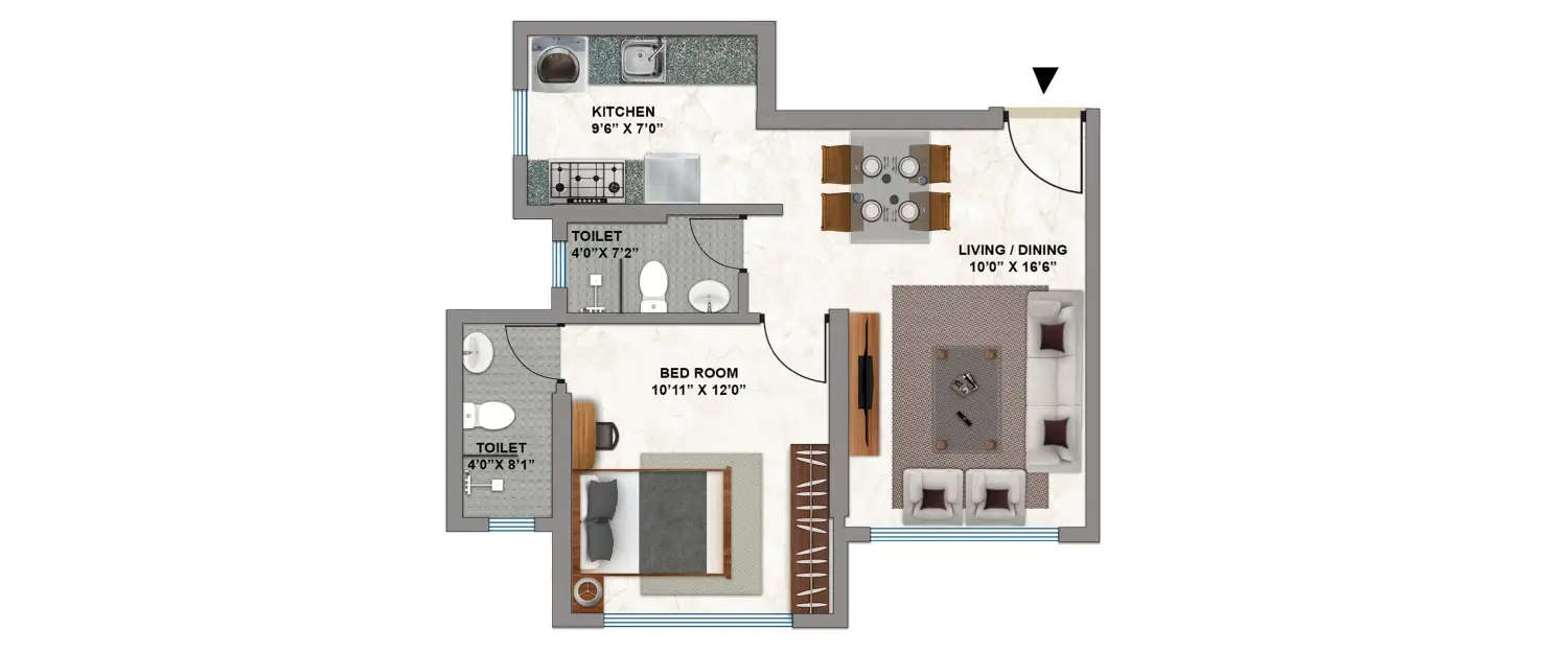 Floor plan for 1 BHK