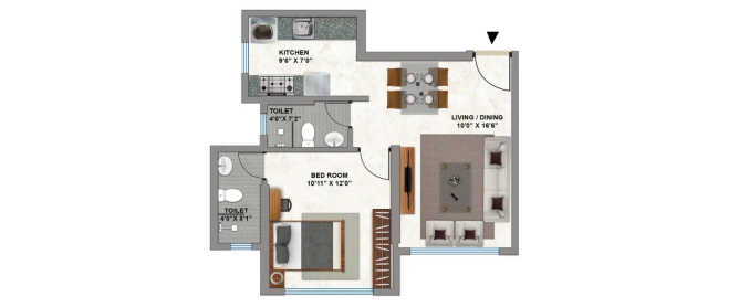 Kolte Patil Evara Borivali - Floor plan 1 BHK 463 Sq.ft