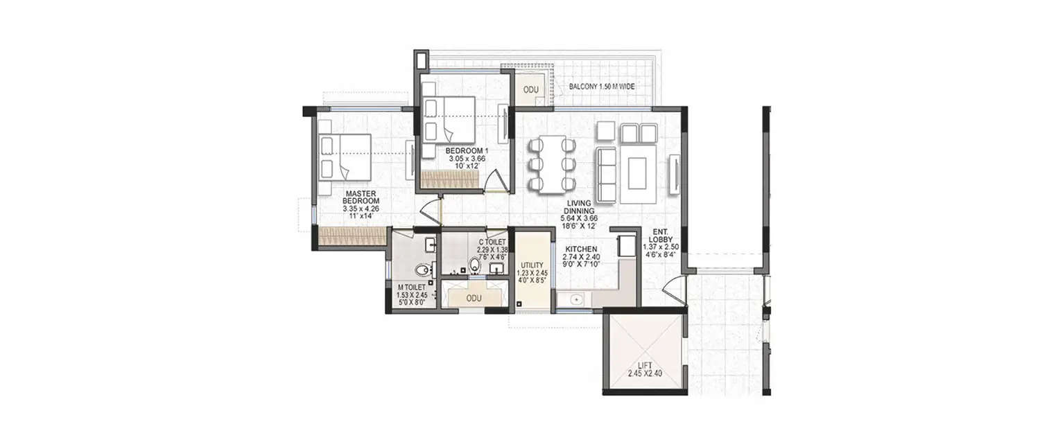 Floor plan for 2 BHK