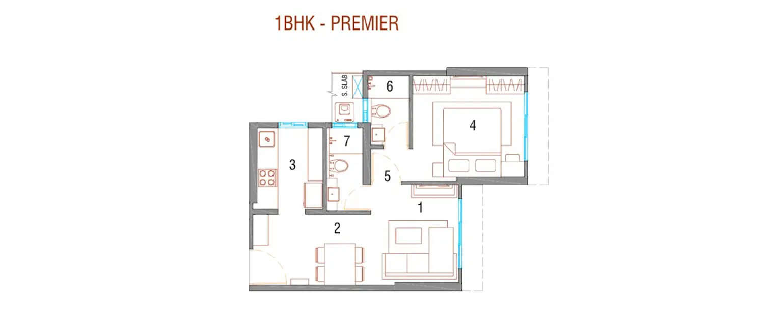 Floor plan for 1 BHK