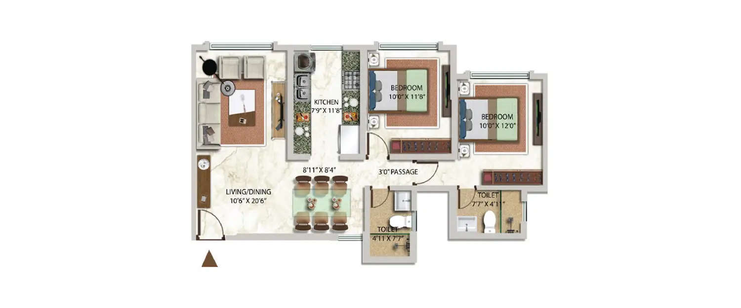 Floor plan for 2 BHK