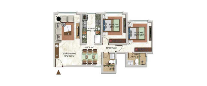 Kolte Patil Verve Goregaon - Floor plan 2 BHK 759 Sq.ft