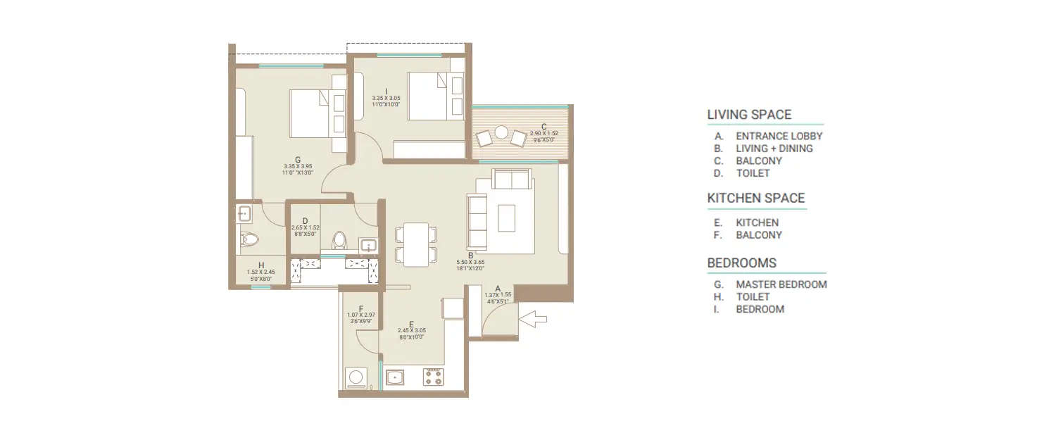 Floor plan for 2 BHK