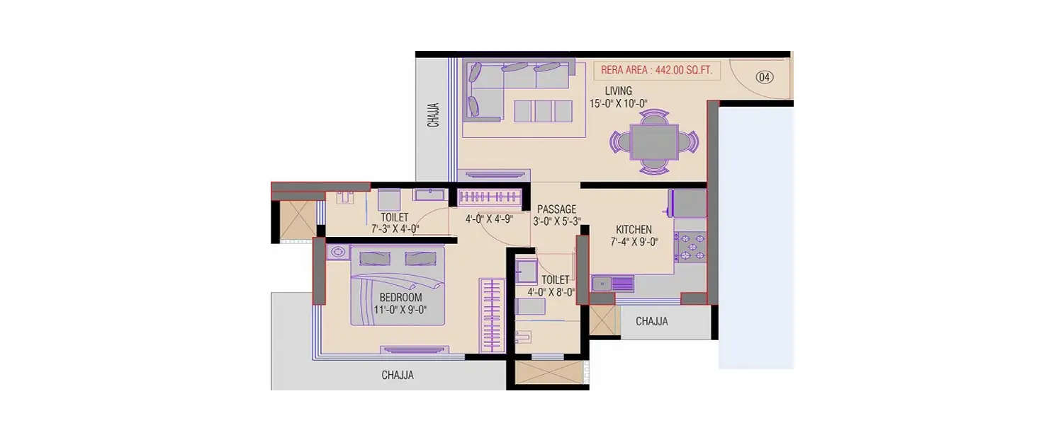 Floor plan for 1 BHK