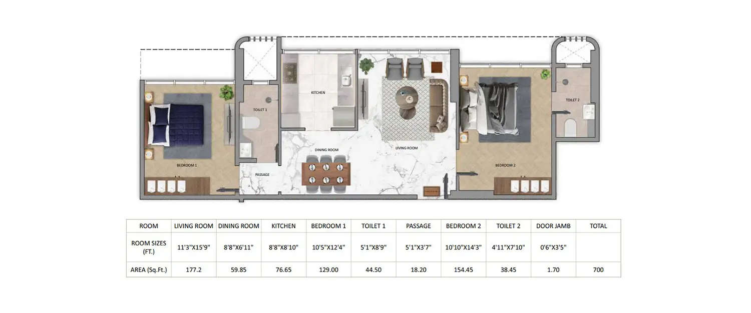 Floor plan for 2 BHK