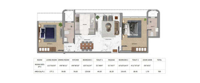Sugee Akanksha Dadar - Floor plan 2 BHK 700 Sq.ft