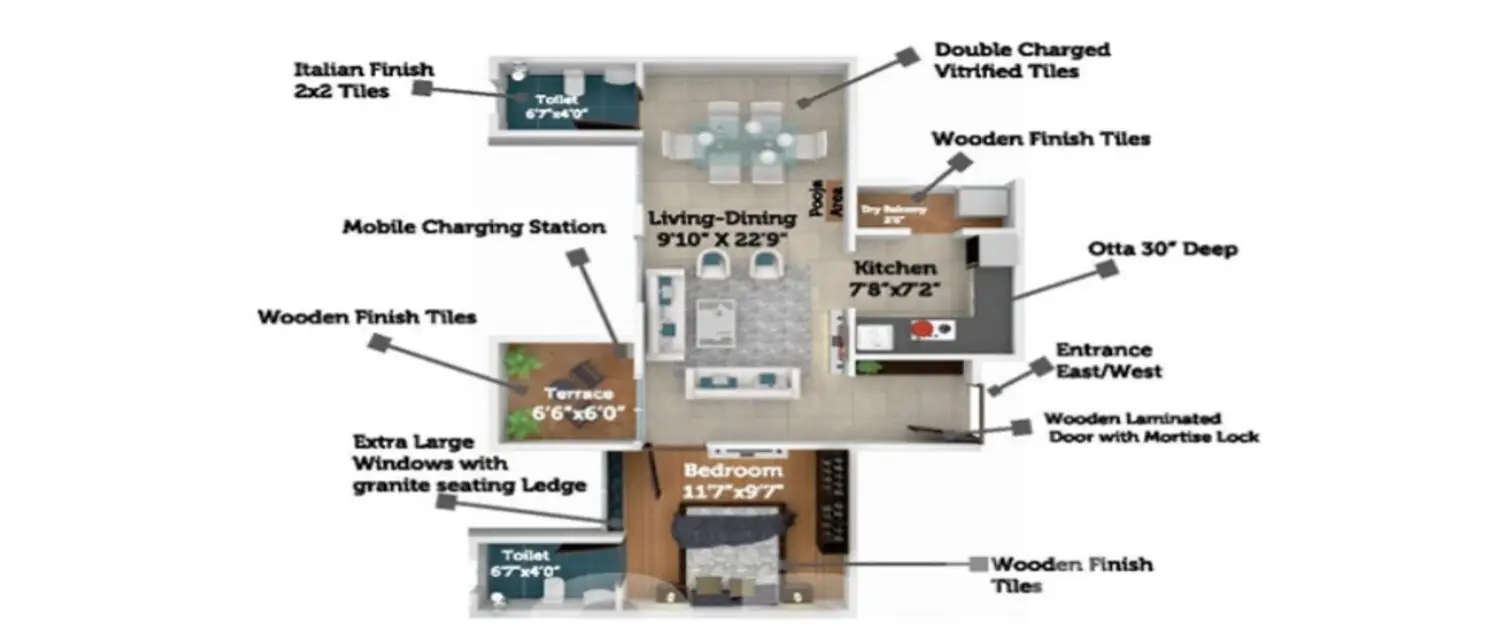Floor plan for 1 BHK