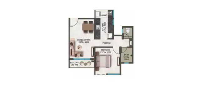 Kumar Megapolis Saffron Hinjewadi - Floor plan 1 BHK 445 Sq.ft