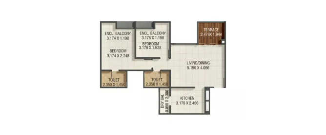Kumar Park Infinia Fursungi - Floor plan 2 BHK 611 Sq.ft