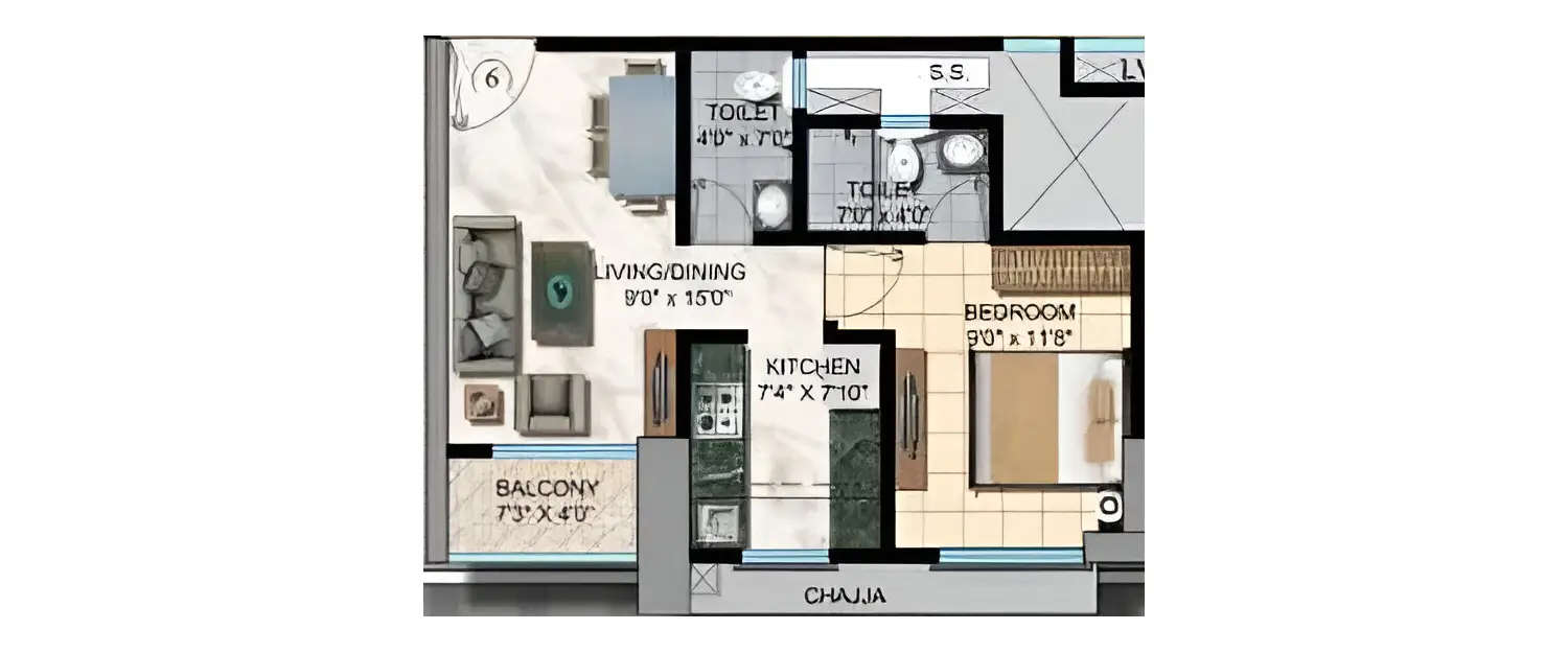 Floor plan for 1 BHK