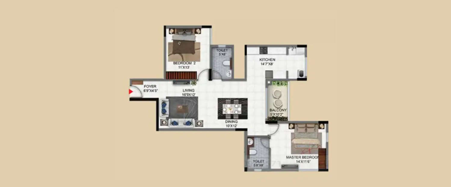 Floor plan for 2 BHK