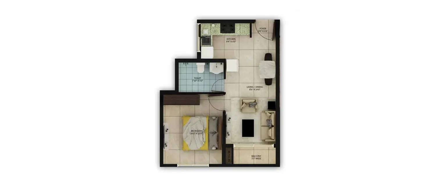 Floor plan for 1 BHK
