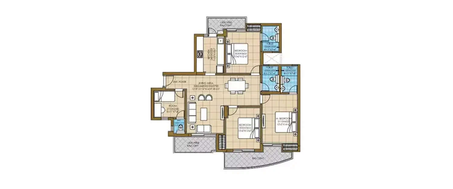 Floor plan for 3 BHK