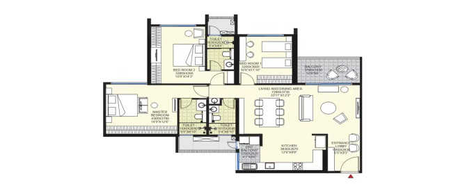 Malpani M-Soul Strings Baner - Floor plan 3 BHK 1302 Sq.ft