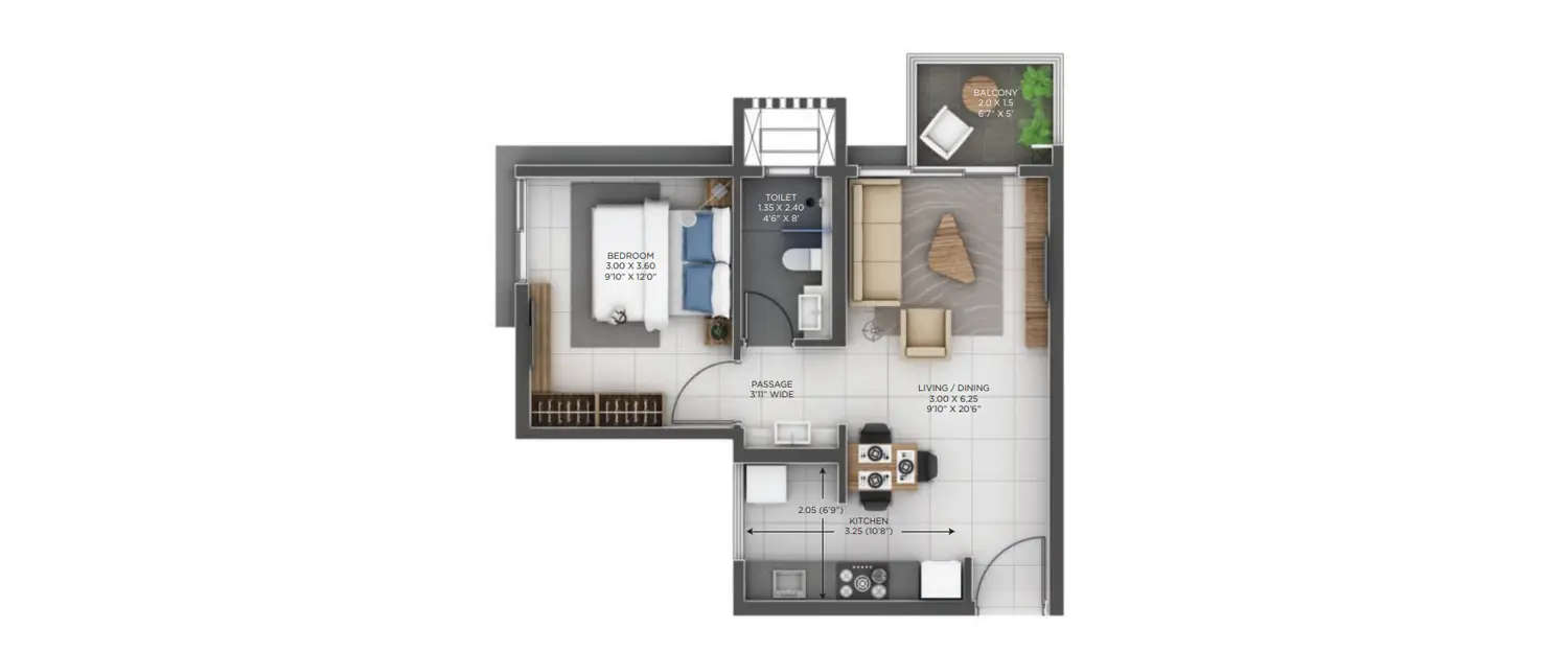 Floor plan for 1 BHK