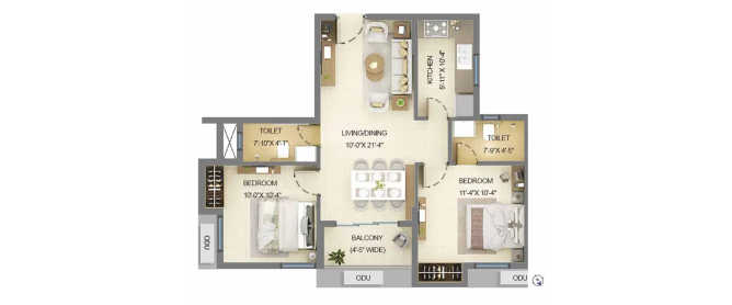 Merlin Serenia Baranagar - Floor plan 2 BHK 732 Sq.ft