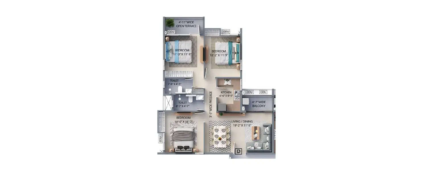 Floor plan for 3 BHK