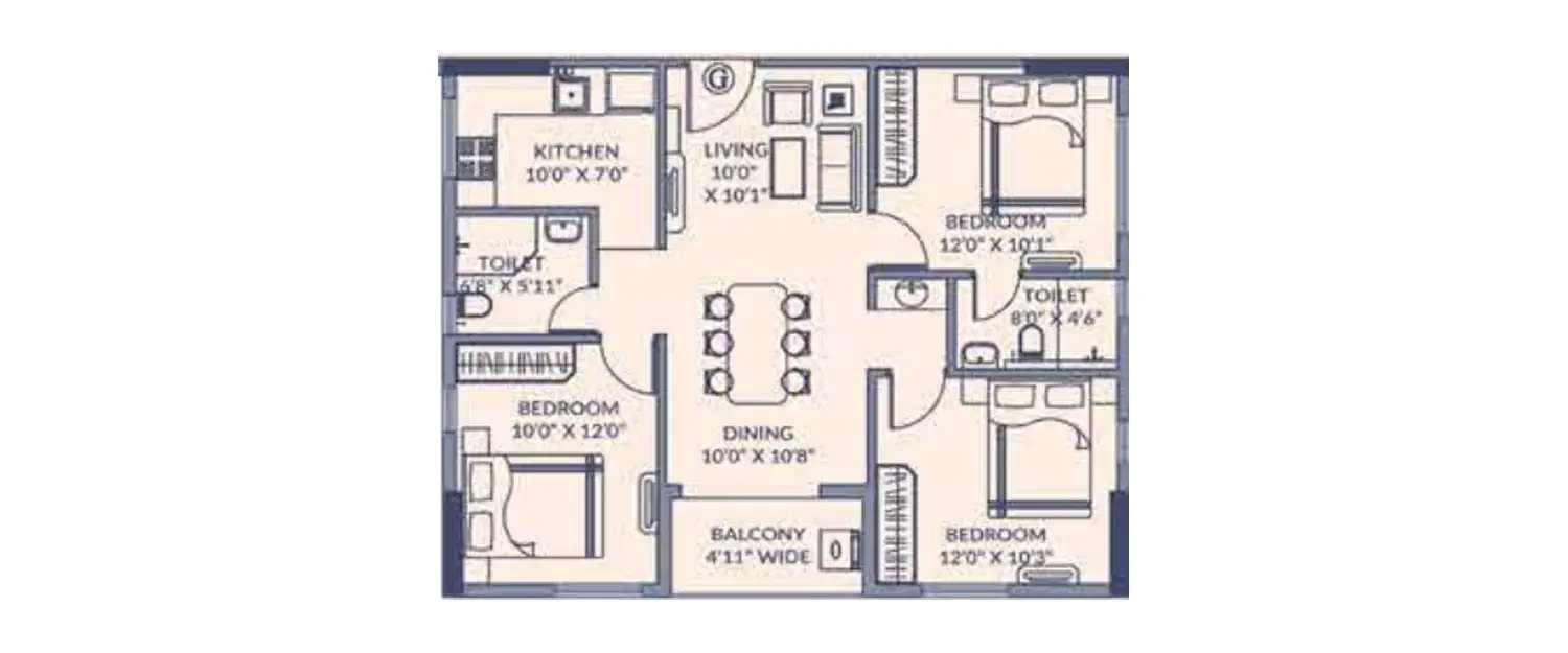 Floor plan for 3 BHK