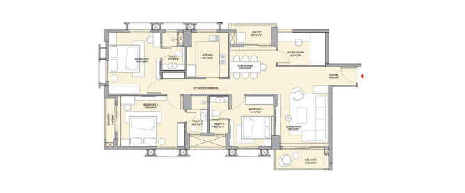 Srijan Town Square New Town - Floor plan 3 BHK 1820 Sq.ft