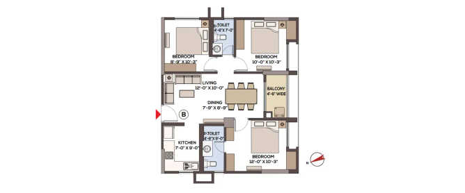 Srijan Spacia Madhyamgram - Floor plan 3 BHK 1079 Sq.ft