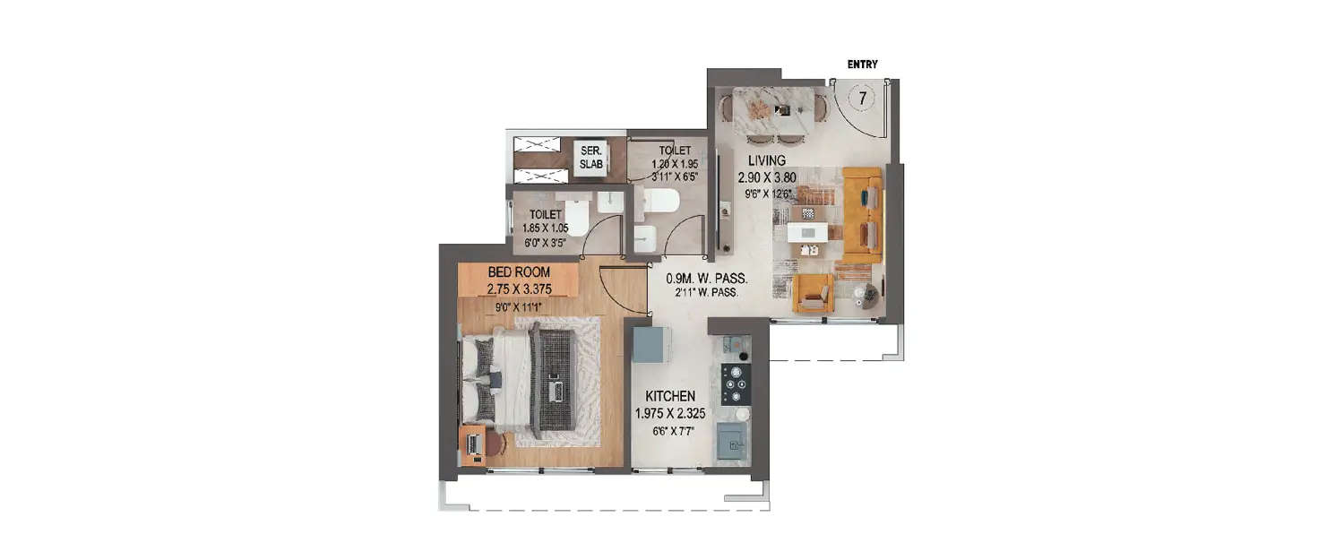 Floor plan for 1 BHK