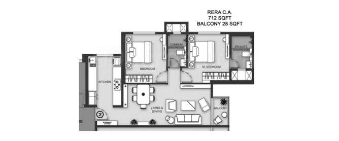 Aaradhya One Earth Ghatkopar - Floor plan 2 BHK 712 Sq.ft