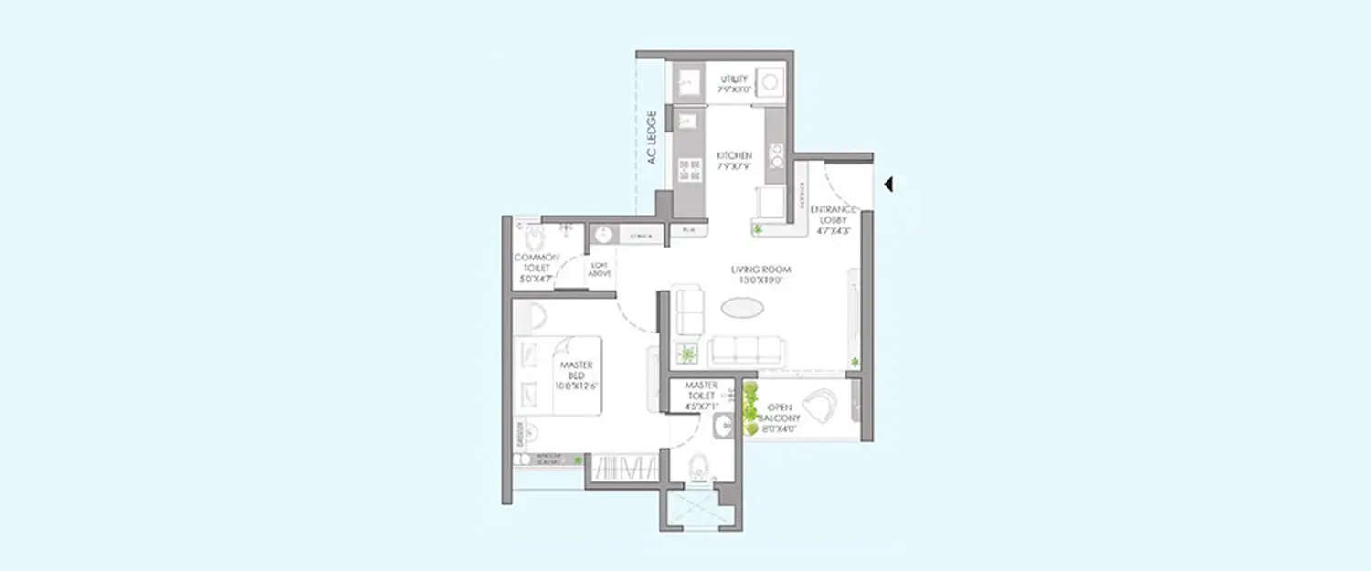Floor plan for 1 BHK