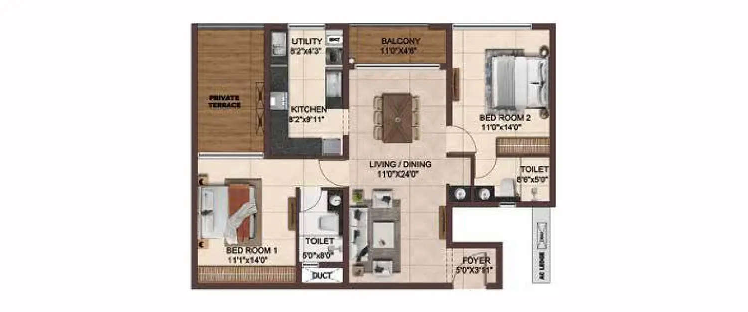 Floor plan for 2 BHK