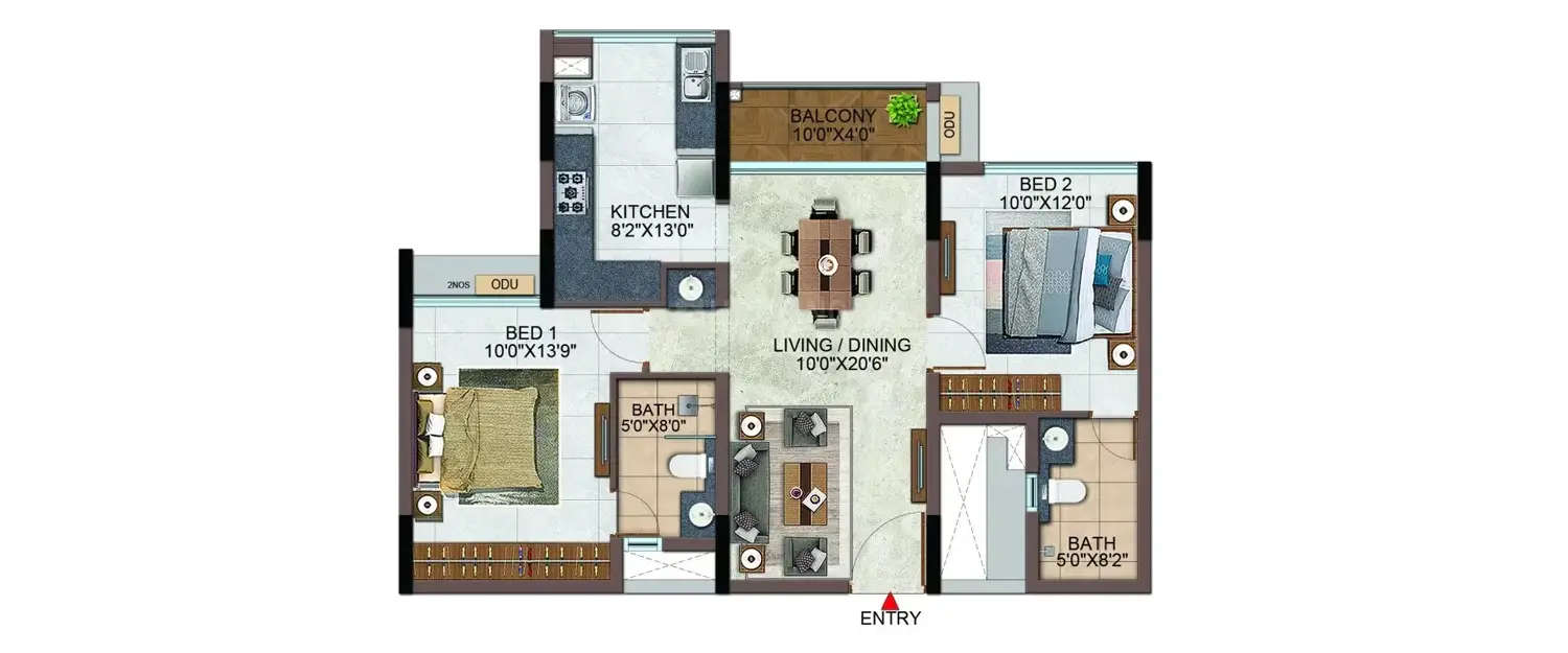 Floor plan for 2 BHK