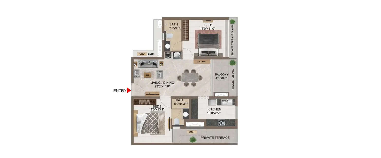 Floor plan for 2 BHK