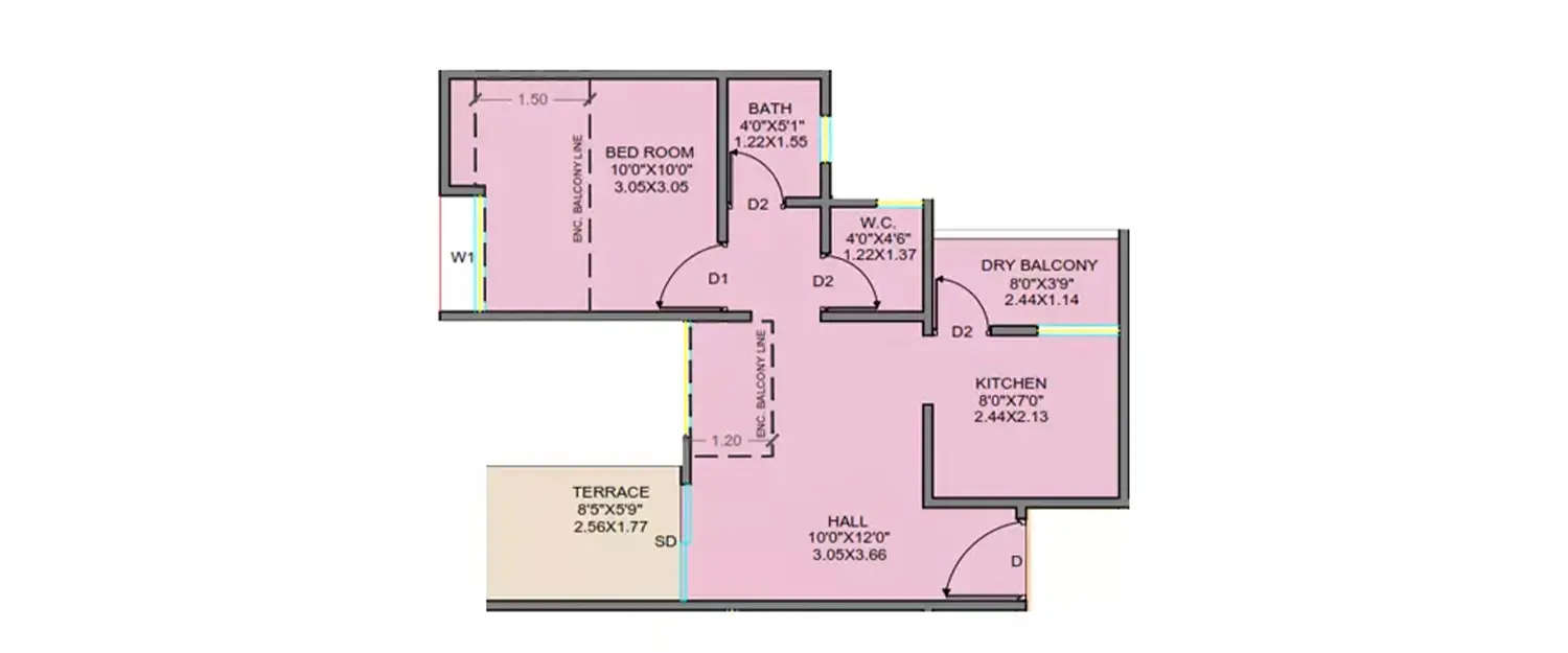 Floor plan for 1 BHK
