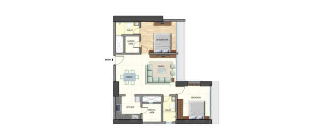 Omkar Alta Monte Malad - Floor plan 2 BHK 848 Sq.ft