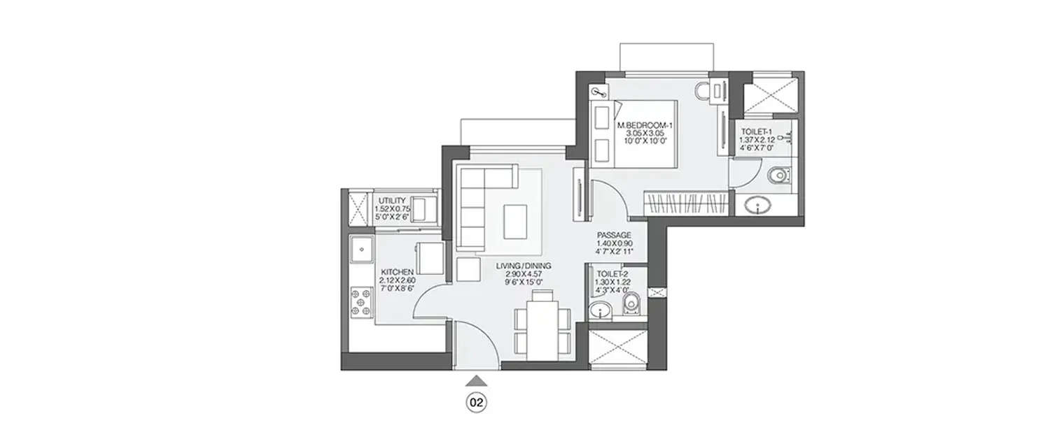 Floor plan for 1 BHK