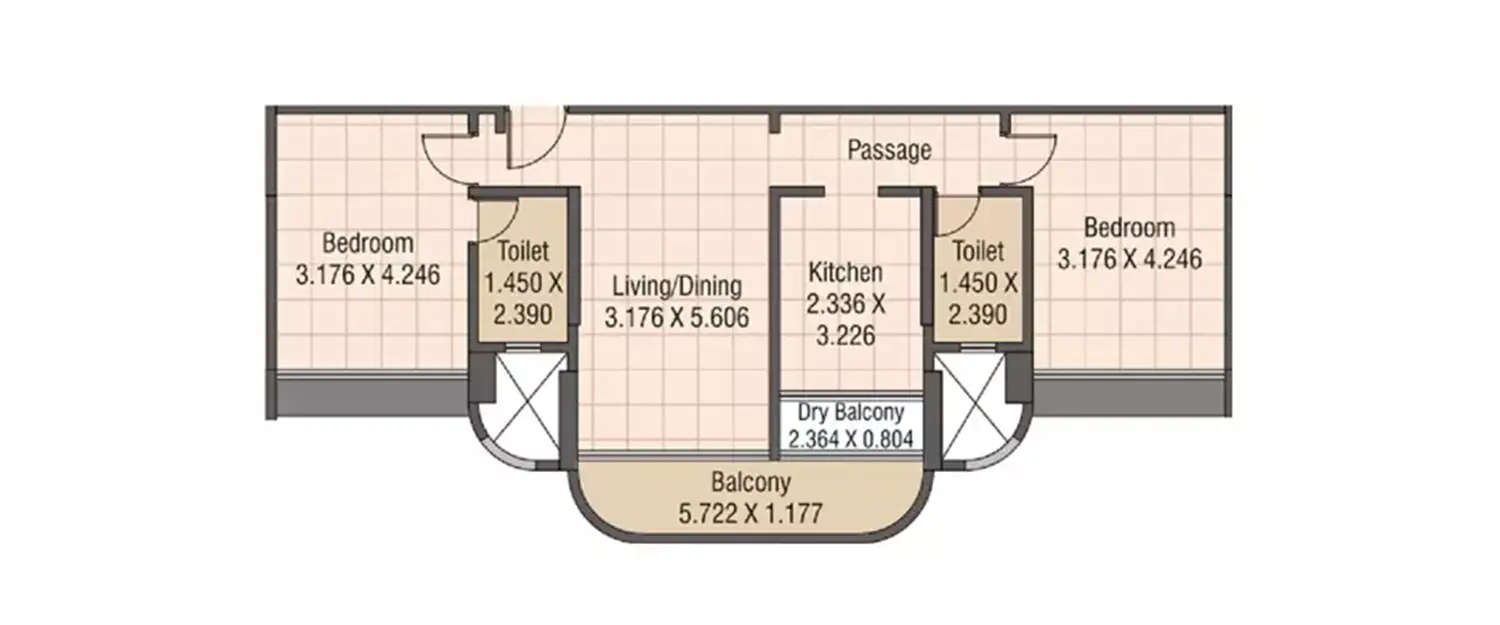 Floor plan for 2 BHK