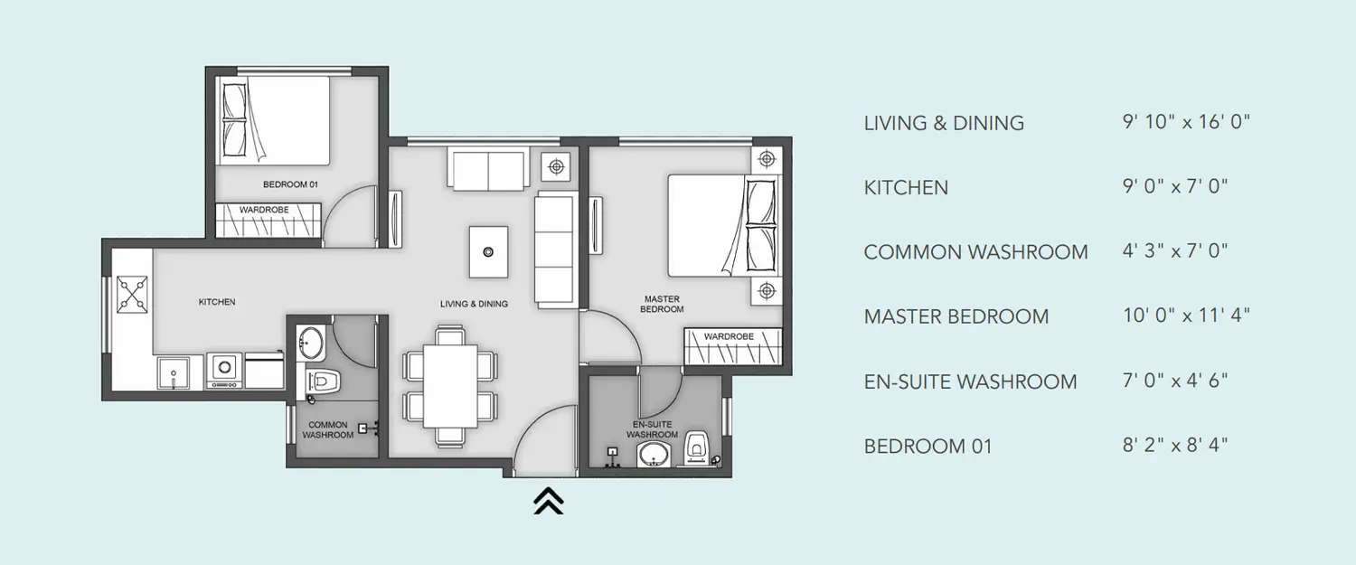 Floor plan for 2 BHK