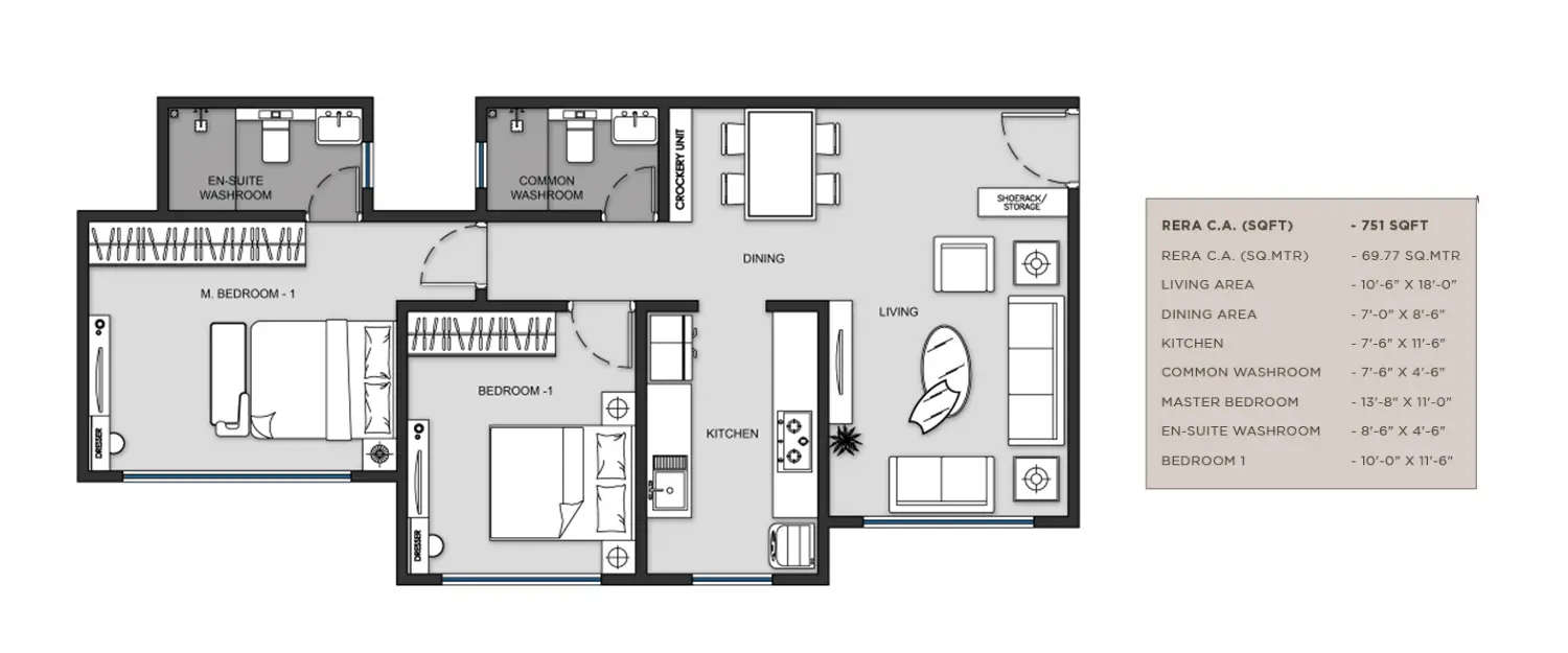 Floor plan for 2 BHK