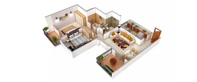 K Raheja Vistas Premiere Mohammed Wadi - Floor plan 2 BHK 887 Sq.ft