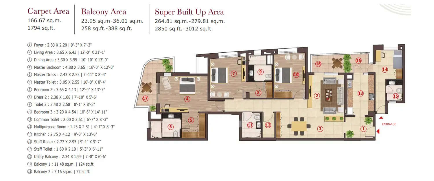 Floor plan for 3 BHK