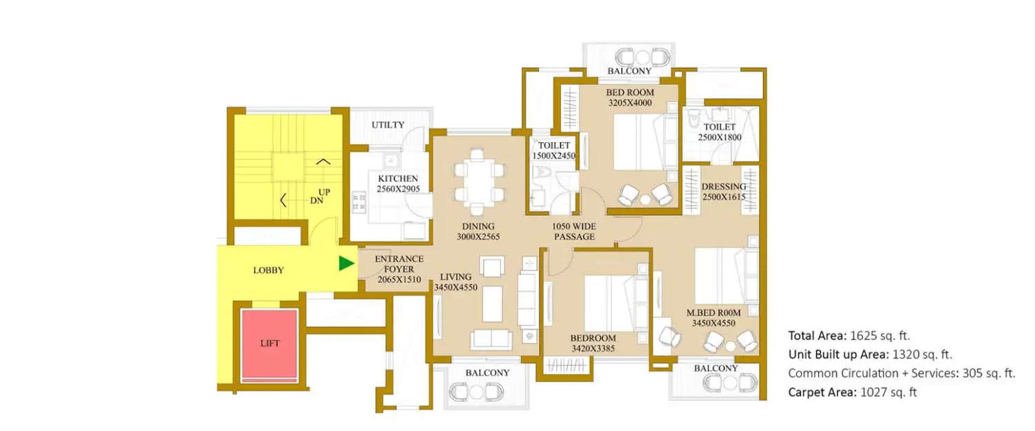 Floor plan for 3 BHK