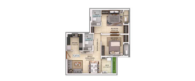 Srijan Optima Rajarhat - Floor plan 2 BHK 921 Sq.ft