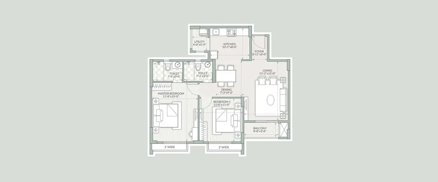 Floor plan for 2 BHK