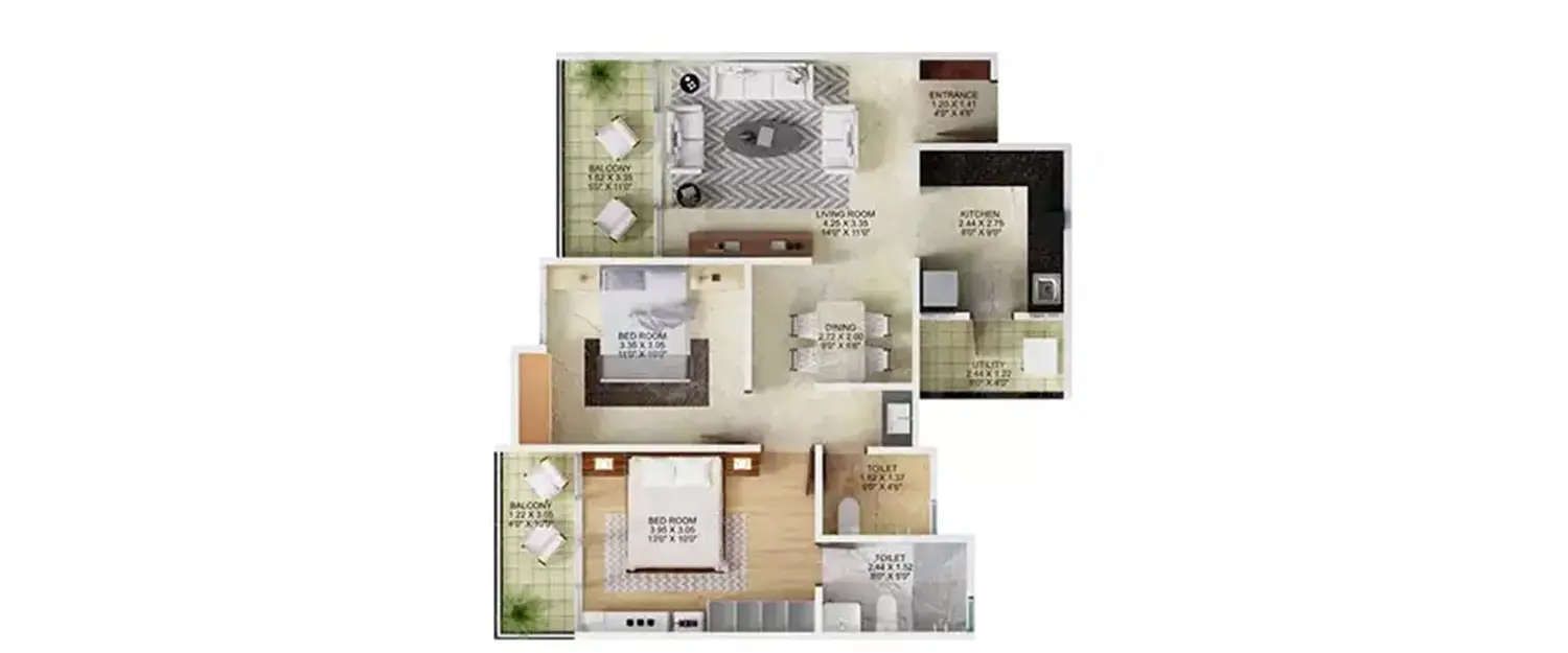 Floor plan for 2 BHK
