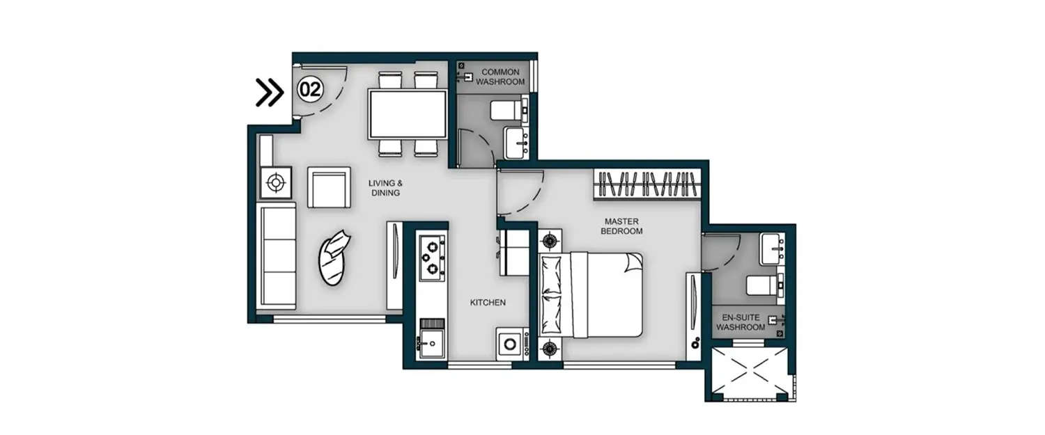 Floor plan for 1 BHK