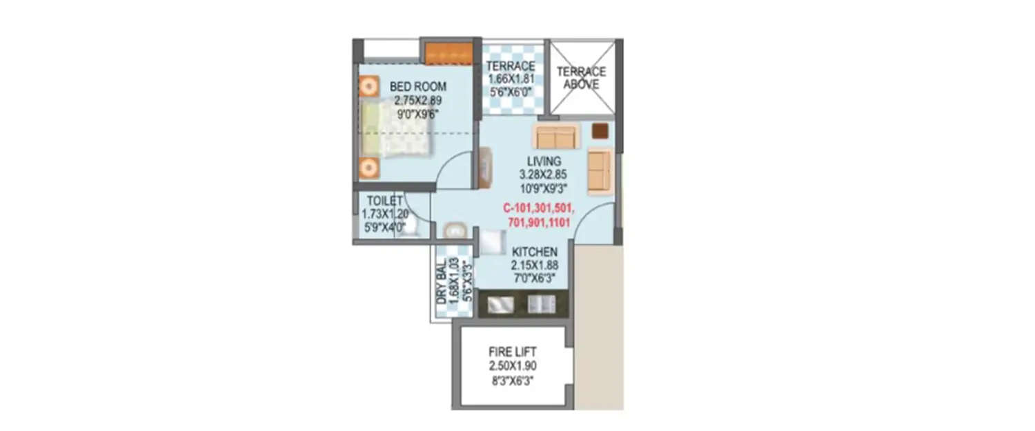 Floor plan for 1 BHK