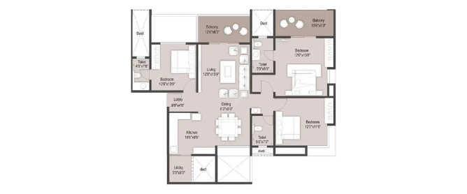Mantra Grandstand Trinity Kothrud - Floor plan 3 BHK 710 Sq.ft