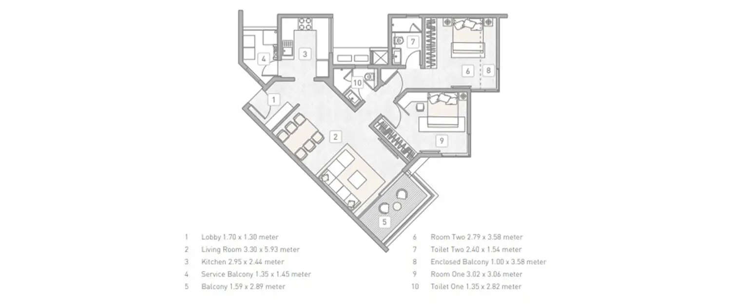 Floor plan for 2 BHK